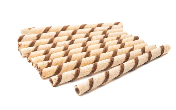 Rolos de wafer com chocolate isolado — Fotografia de Stock