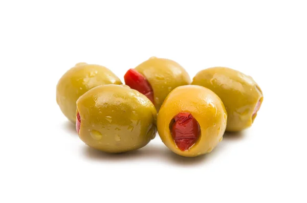 Green olives stuffed with red paprika — Stock Photo, Image