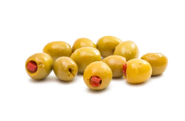 Olive verdi farcite con paprika rossa — Foto Stock