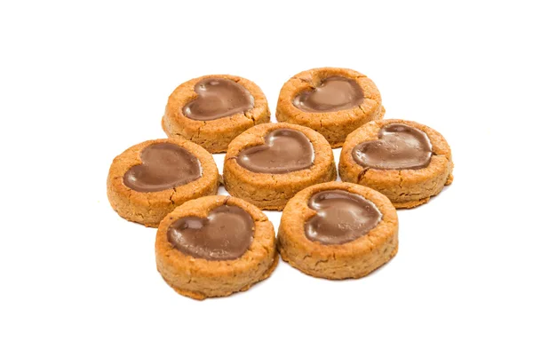 Koekjes met chocolade harten — Stockfoto