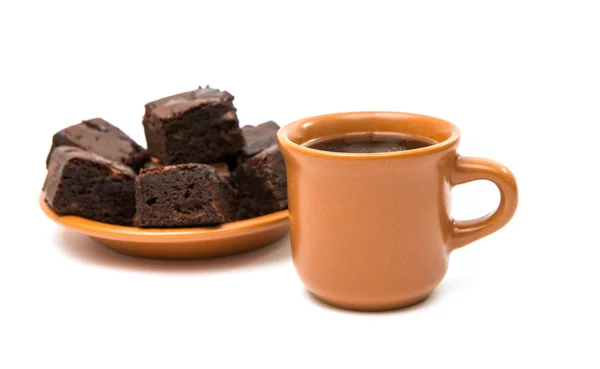 Choklad brownies och kopp kaffe — Stockfoto