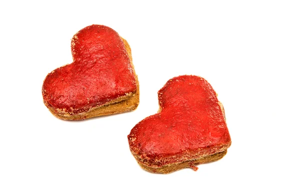 Cookies hearts in red icing isolated — Stock Photo, Image