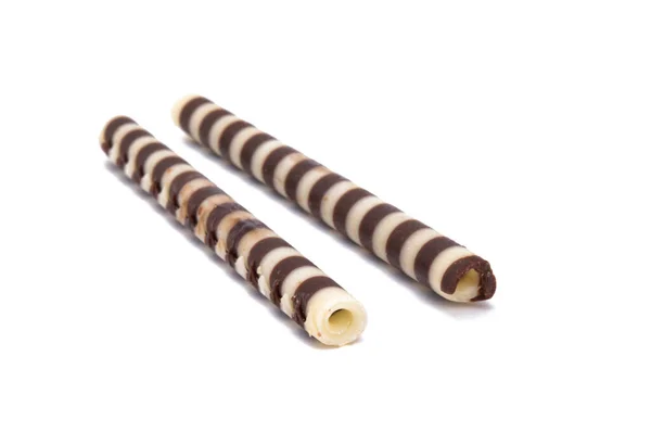 Rouleaux Chocolat Isolés Sur Fond Blanc — Photo