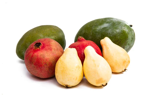 Mango Alla Frutta Melograno Guava Isolata Fondo Bianco — Foto Stock