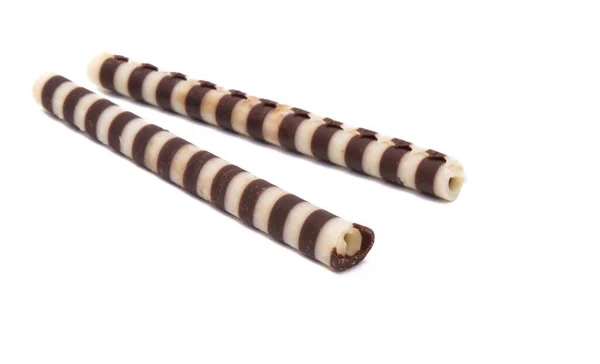 Rouleaux Chocolat Isolés Sur Fond Blanc — Photo