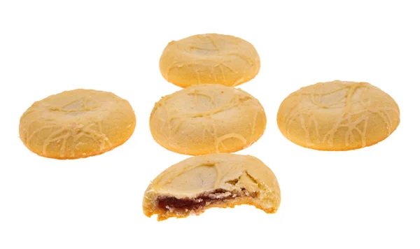 Biscuits Avec Confiture Isolé Sur Fond Blanc — Photo