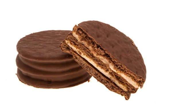 Печенье Шоколадной Глазури Изолированы Белом Фоне — стоковое фото