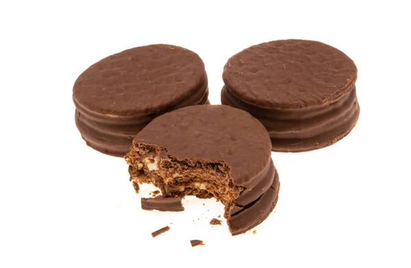 Kekse Schokoladenglasur Isoliert Auf Weißem Hintergrund — Stockfoto
