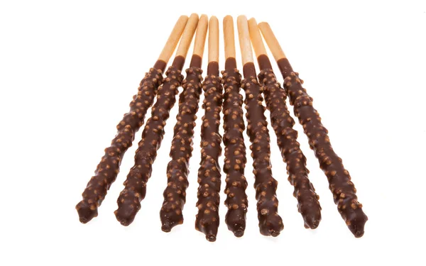 Biscuit Sticks Chocolade Geïsoleerd Witte Achtergrond — Stockfoto