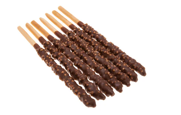 Biscuit Sticks Chocolade Geïsoleerd Witte Achtergrond — Stockfoto