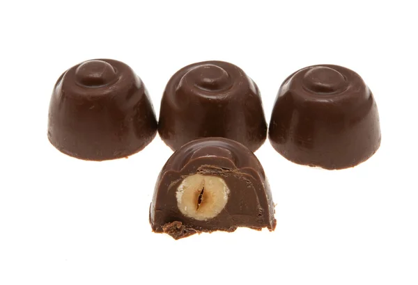 Caramelle Cioccolato Con Noci Isolate Sfondo Bianco — Foto Stock