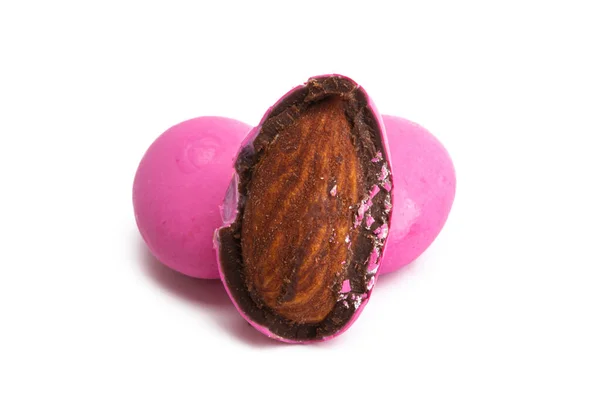Almonds Chocolate Glaze Isolated White Background — Stock Photo, Image