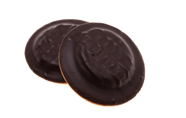 초콜릿 비스킷 쿠키와 오렌지 배경에 분리하는 — 스톡 사진