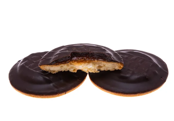 Chocolate Biscuit Cookies Orange Jam Isolated White Background — Stock Photo, Image