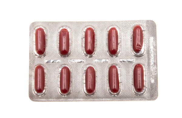 Csomagolás Tabletták Elszigetelt Fehér Háttér — Stock Fotó
