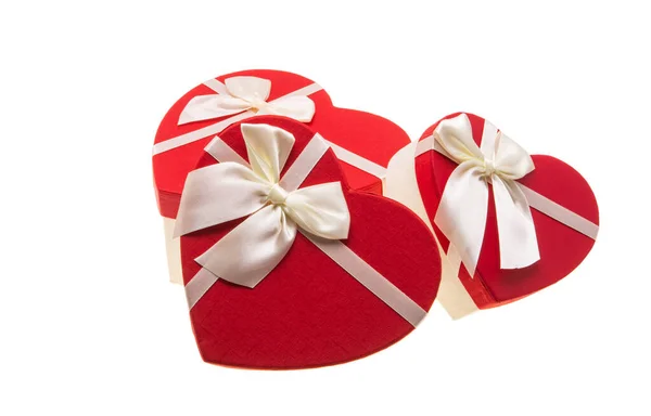 Κουτιά Δώρο Καρδιά Απομονώνονται Λευκό Φόντο — Φωτογραφία Αρχείου