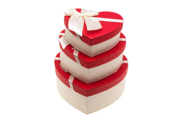 Heart Gift Boxes Isolated White Background — Stock Photo, Image