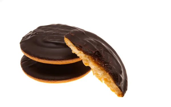 Chocolade Koekje Koekjes Met Sinaasappeljam Geïsoleerd Witte Achtergrond — Stockfoto