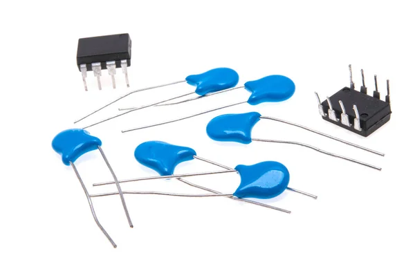 Capacitors Microcircuits Isolated White Background — Stock Photo, Image