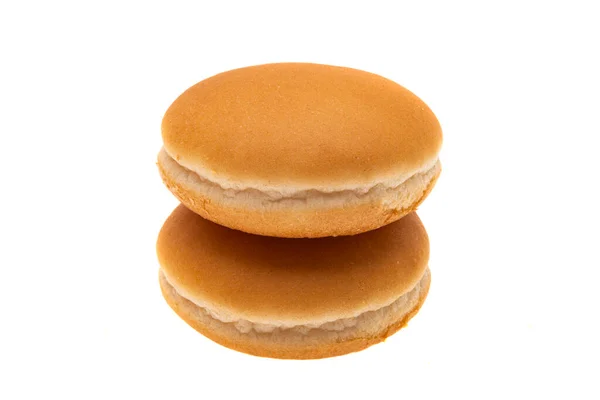 Beyaz Sırtüstü Izole Edilmiş Küçük Hamburger Çörekleri — Stok fotoğraf