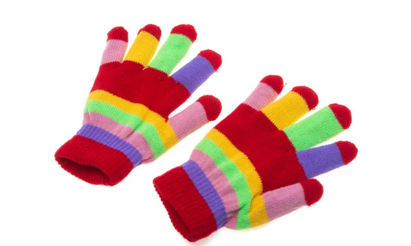 Farbige Strickhandschuhe Isoliert Auf Weißem Hintergrund — Stockfoto