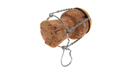 Beyaz arka planda izole edilmiş şampanya mantarı.