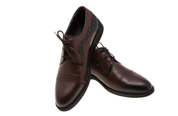Kahverengi Erkek Deri Ayakkabıları Beyaz Arkaplanda Izole — Stok fotoğraf