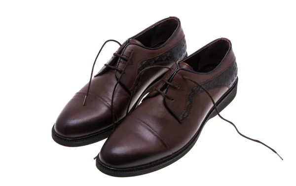 Homens Marrons Sapatos Couro Isolado Fundo Branco — Fotografia de Stock