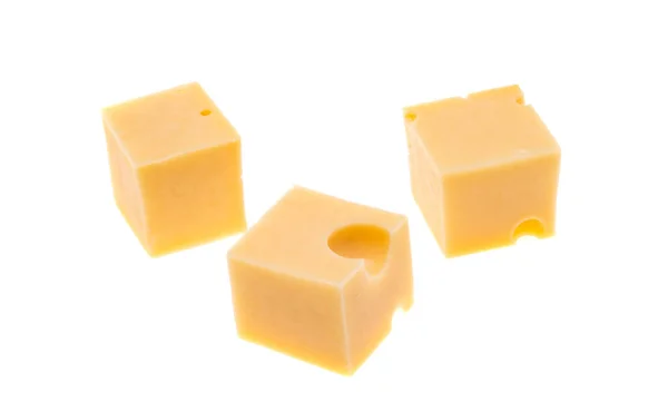 Cubetti Formaggio Isolati Sfondo Bianco — Foto Stock