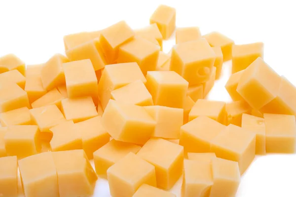 Cubetti Formaggio Isolati Sfondo Bianco — Foto Stock