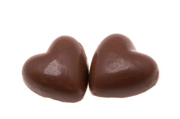 Caramelos Corazones Chocolate Aislados Sobre Fondo Blanco — Foto de Stock