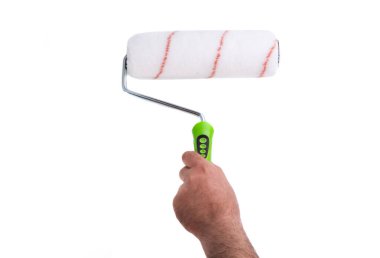 Beyaz arkaplanda izole edilmiş boya silindiri 