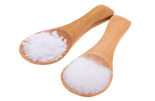Kochlöffel Mit Salz Isoliert Auf Weißem Hintergrund — Stockfoto