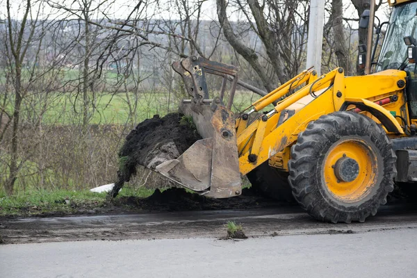 Obras Escavadeira Reparação Estradas — Fotografia de Stock