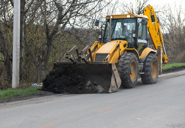 Obras Escavadeira Reparação Estradas — Fotografia de Stock