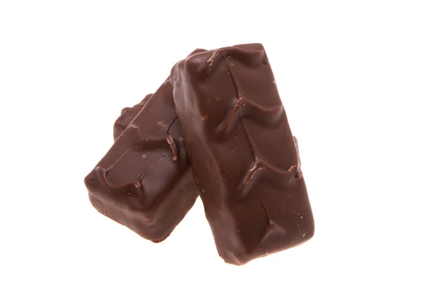 Chocoladereep Met Noten Karamel Geïsoleerd Witte Achtergrond — Stockfoto