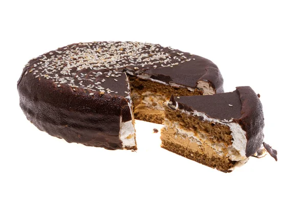 Beyaz Arka Planda Izole Edilmiş Çikolatalı Pasta — Stok fotoğraf