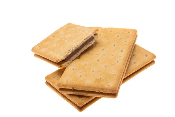 Koekjes Cracker Met Chocolade Geïsoleerd Witte Achtergrond — Stockfoto