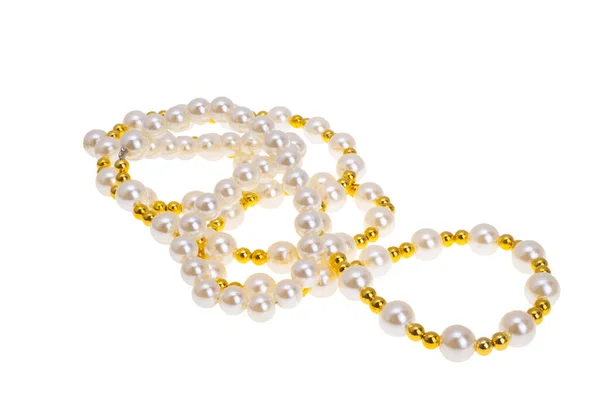 Collana Perle Isolata Sfondo Bianco — Foto Stock