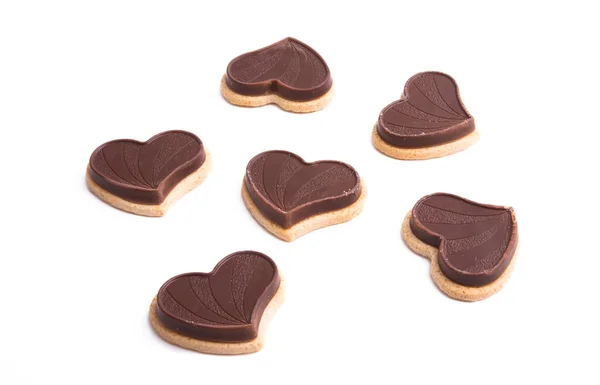 Chocolade Chip Koekje Hart Geïsoleerd Witte Achtergrond — Stockfoto