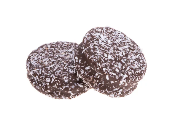 Chocoladekoekjes Met Kokosvlokken Geïsoleerd Witte Ondergrond — Stockfoto