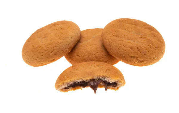 Biscoitos Com Creme Chocolate Isolado Fundo Branco — Fotografia de Stock