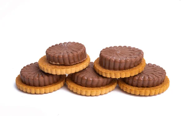 Cookies Met Chocolade Geïsoleerd Witte Achtergrond — Stockfoto