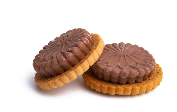 Galletas Con Chocolate Aisladas Sobre Fondo Blanco — Foto de Stock