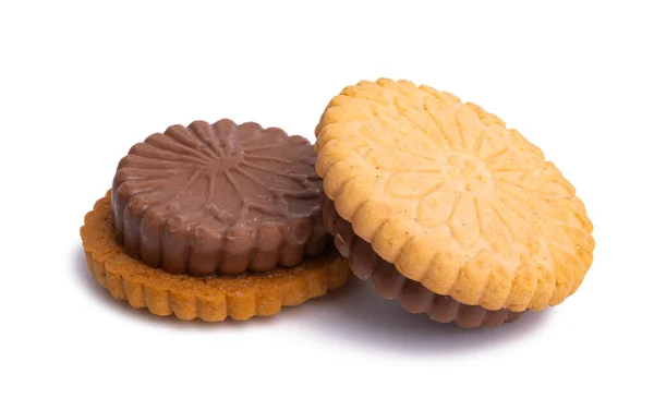 Galletas Con Chocolate Aisladas Sobre Fondo Blanco —  Fotos de Stock