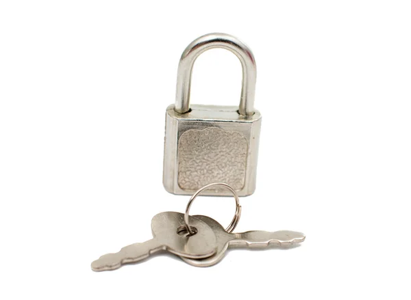 Metal padlock with keys on a ring — Stock Photo, Image