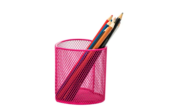 Pencils in a pink basket — Stock Photo, Image