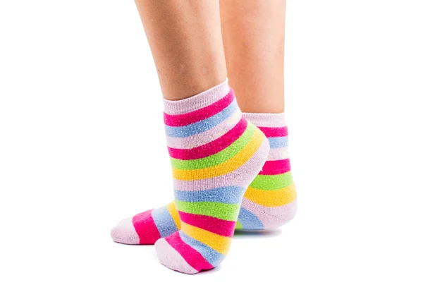 Striped socks on the feet — Stock Photo, Image