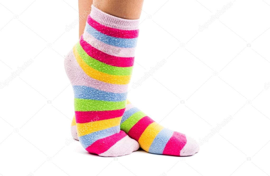 striped socks on the feet 