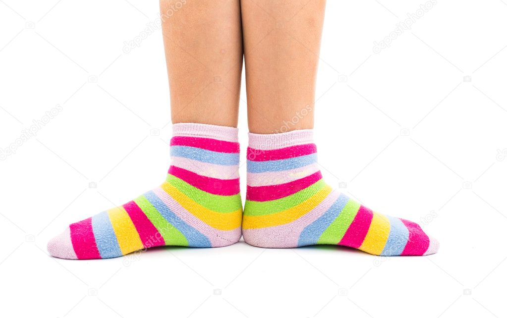 striped socks on the feet 